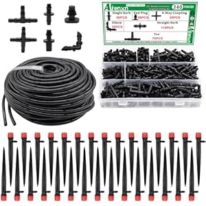 100FT 1/4″ Drip Irrigation System Kit, Automatic Watering System, DIY Automatic Irrigation Equipment Set for Greenhouse, Garden, Yard, Lawn Q-064-set