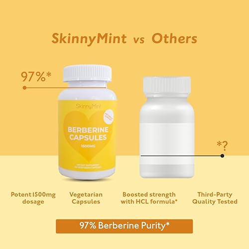 Miniatura 3 de SkinnyMint Suplemento de berberina de 1500 mg por porción, berberina para apoyo general de la salud  Sin gluten, veganas, cápsulas vegetarianas (90