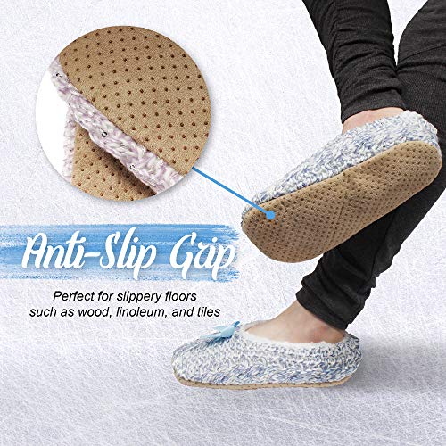 Image of BambooMN Women's Stripe Patterned Non-Slip Lined Travel Home Slippers - 2 Pairs