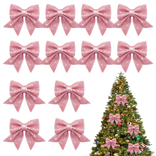 12 Stück Weihnachtsschleifen, Glitzer Schleifen...