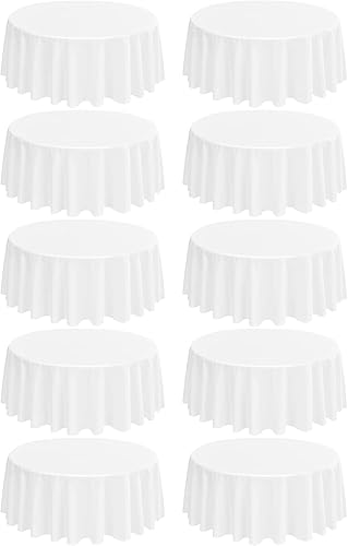 Paquete de 10 manteles redondos de 108 pulgadas, mantel de poliéster blanco para mesa redonda, resistente a las manchas y a las arrugas, mantel de