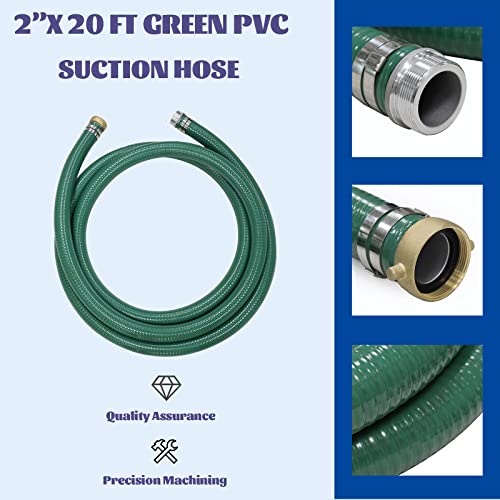 Eastrans Discharge Hose Pump Kit Includes 2" X 20' Green Pvc Suction Hose With Aluminum Pinlug Fitting,Steel Round Hole Suction Strainer #TOP1