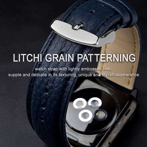 Image of ANNEFIT Watch Band 18mm, Quick Release Textured Padded Leather Straps with Silver Buckle for Men and Women (Dark Blue)