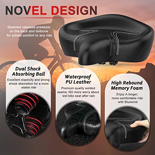 BLUEWIND Oversized Bike Seat, Wide Bicycle Saddle Novel Backrest Design