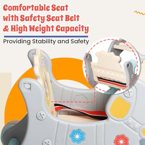 Image of Playgro Puppy Sit On Ride-On Cum Rocker Toy for Kids | Toddler Baby Rocker Ride-On Toys with Parent Push Handle Bars, Front Guard & Safety Seat Belt to Support Kids | Best for Gift | Age 24+ Months