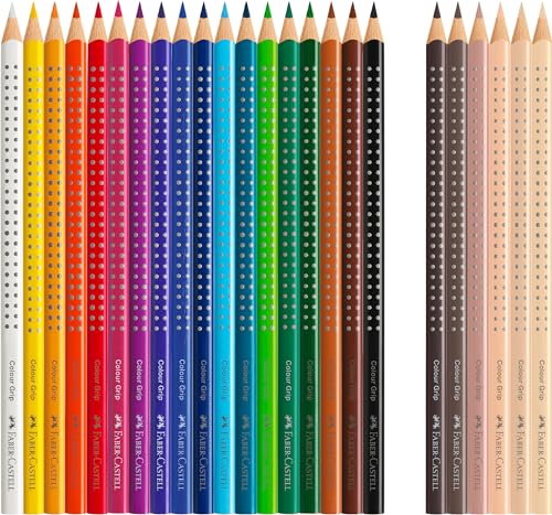 Faber-Castell 112819 - Buntstifte Set Colour Grip, 24-teilig, inkl. 6 hautfarben Buntstiften