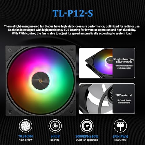 TR-FW PRO 360 ARGB Black CPU Water Cooler,3 PWM Fans Water Cooling System with 2000PRM,for AM5&Intel LGA1851/1700,Magnetic Detachable LCD Screen with 320 * 320 Resolution,2.73inch LCD Screen - Image 5