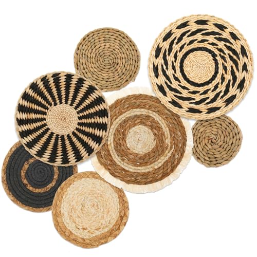 7 Stück Wandkörbe, Bohemian, handgefertigt, Wanddekoration, aus Rattan, rund, Rattan, Wanddekoration, Tischsets für Schlafzimmer, Esszimmer, Büro
