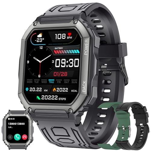 Relojes inteligentes para hombre (contestar/hacer llamadas), reloj de seguimiento de fitness HD de 1.8 pulgadas con monitor de presión arterial/frecuencia cardíaca, SpO2, más de 100 relojes