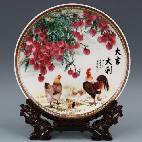 XIALON Assiette en porcelaine anglaise Qing Famille Rose Poule 26 cm