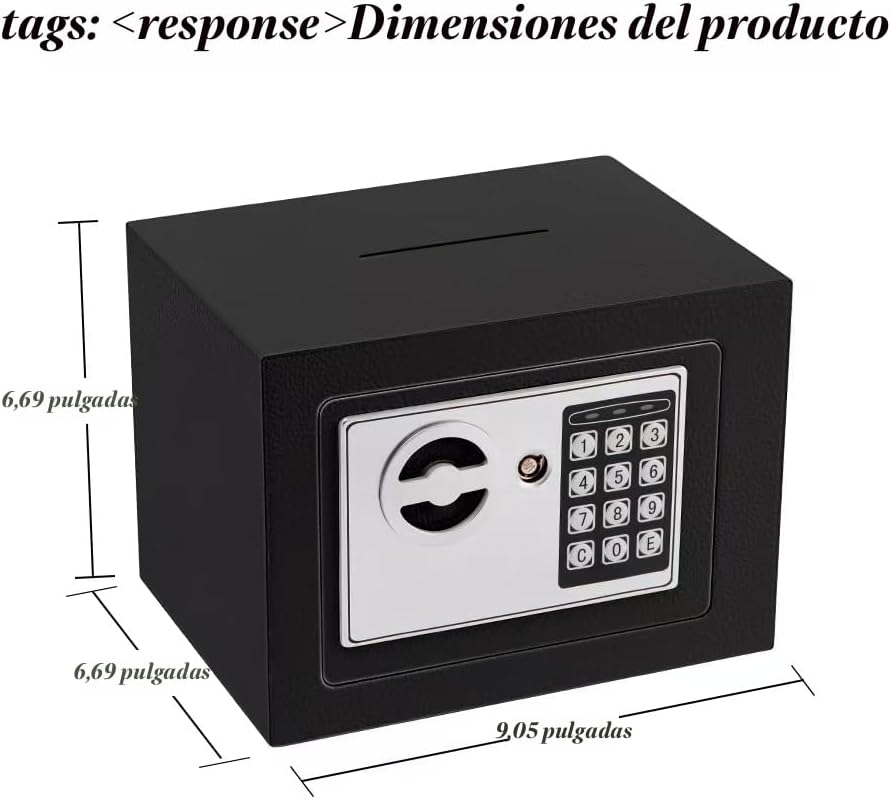 Miniatura 5 de Pequeña caja de seguridad electrónica con teclado digital y llaves, 9.05 x 6.7 x 6.7 pulgadas, caja fuerte de pared de 0.23 pies cúbicos, mini caja