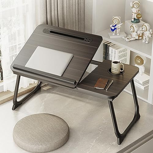 Laptop Desk for Bed, Adjustable Laptop Stand with 5 Adjustable Angles, Portable Lap Tray Table with USB Charge Port and Cup Holder, Laptop Bed Desk Tray for Writing Reading Working
