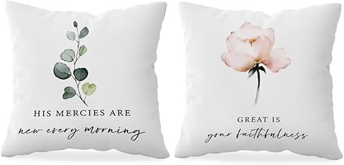 HONLUNG Christian His Mercies are New Every Morning - Fundas de almohada inspiradoras cristianas de 18 x 18 pulgadas, juego de 2 para el hogar,