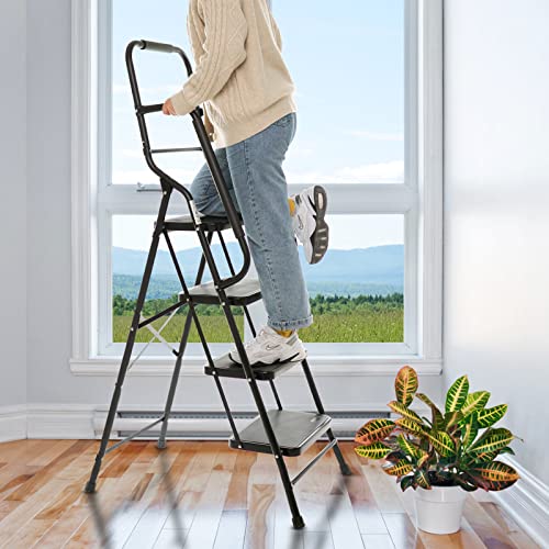 Usinso 38-Inch Steel Step Ladder With Tool Bag & Handrails - 500 Lb Capacity, Folding For Home & Office - View #2