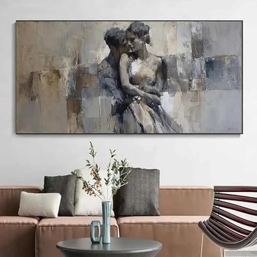 GOSRD Modern Canvas Poster Titled 'Abstract Couple in Embrace for Decor Living Rooms(80X160cm)