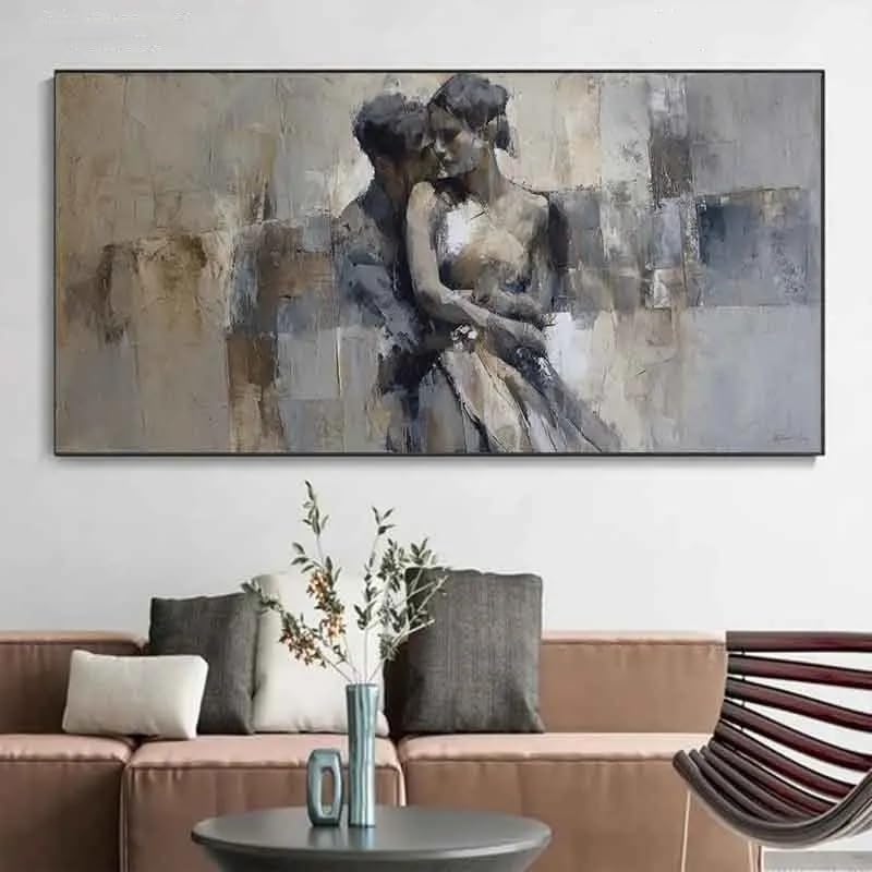 Toile couple abstrait enlacé design haut de gamme pour grand salon