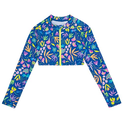 Image of SwimZip Girls' Long Sleeve Zipper Crop Top Rash Guard UPF 50+ Sun Protection