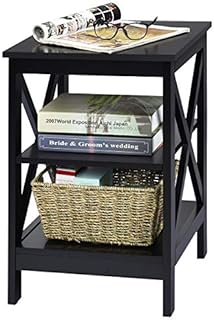 COSTWAY Bedside Table, 2/3-Tier Nightstand Sofa Side End Table with Storage Shelf, Modern Wooden X-Shaped Coffee Snack Table for Living Room, Bedroom and Office (Black, 3 Tiers: 40 x 40 x 61cm)