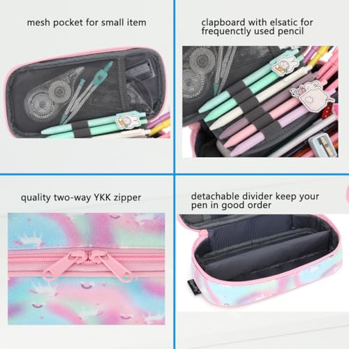 Image of FlowFly Large Capacity Pencil Case for Kids, Boys & Girls - Zippered Multi-Functional Pen Pouch, Soft & Portable Pencil Bag for School, Teens, Students, Glitter#Unicorn