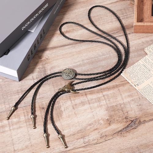 ElevateTech Bolo-Krawatte für Männer und Frauen, 2 Stück, Western-Cowboy-Krawatten-Halskette, handgefertigte Lederkrawatte im Retro-Stil, Bolo-Krawatten, Cowboy-Kostüm-Accessoires für Damen und Herren
