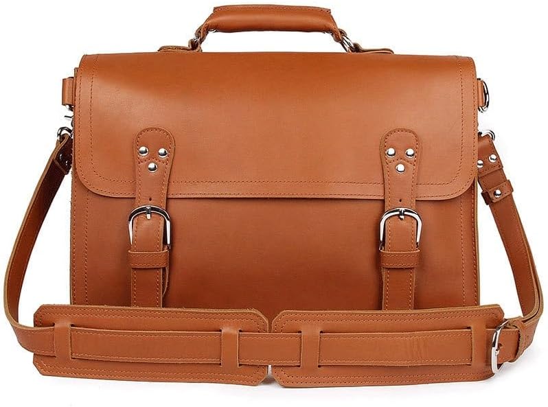 Retro Man Handbag Briefcase Top-grain Leather Shoulder Bag Laptop Genuine Fashion