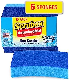 Scrubex Non-Scratch Odor Resistant Scrub Sponge, Multi-Purpose Sponge for Kitchen and Household, Safe for Non-Stick Cookware (6 sponges)