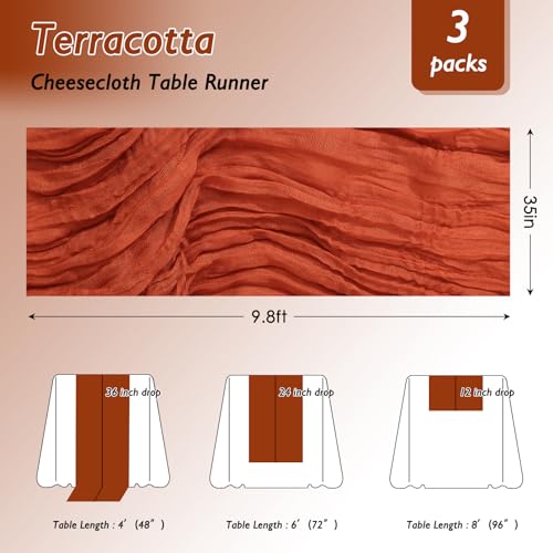 image for Fixwal 3 Pack Fall Thanksgiving Terracotta Cheesecloth Table Runners, 