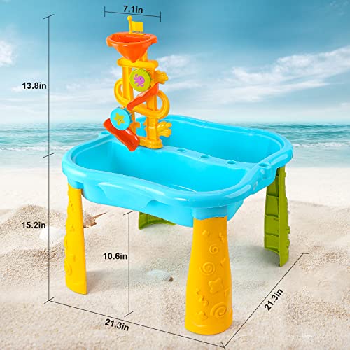 Toddlers Sand And Water Table With Umbrella, Water Table For Sensory Activity Outdoor And Indoor, Summer Beach Water Table Playset With Splash Water Toys, Suitable For Kids Age 1-3 And Up #TOP6