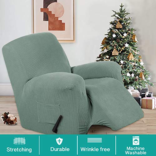 Turquoize Stretch Recliner Cover Recliner Chair Cover Recliner Slipcover 1-Piece Sofa Cover With Side Pocket Jacquard Sofa Furniture Cover/Protector Soft With Elastic Bottom, Machine Washable, Cyan #TOP1