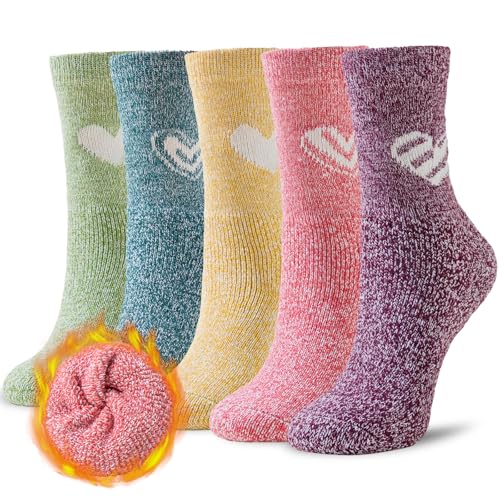 Niofind Thermosocken Damen, Wollsocken, Wintersocken Damen, Dicke Stricksocken, Warme Socken, Bunte Gemütlich und Atmungsaktiv, 37-42, 5 Paar