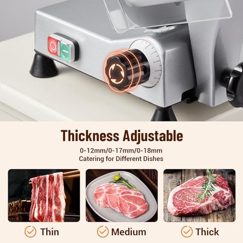 Takywep Electric Meat Slicer, 10" Non-sticky Stainless Steel Blade, Electric Frozen & Deli Meat Cheese Ham Food Slicer with Sharpening Stone, Adjustable Slice Thickness, for Commercial and Home, 240W