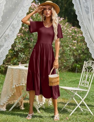 Zeagoo Women's Summer Dress Midi Floral Flutter Short Sleeve Casual Dresses with Pockets Tiered Flowy Boho Beach Dress3