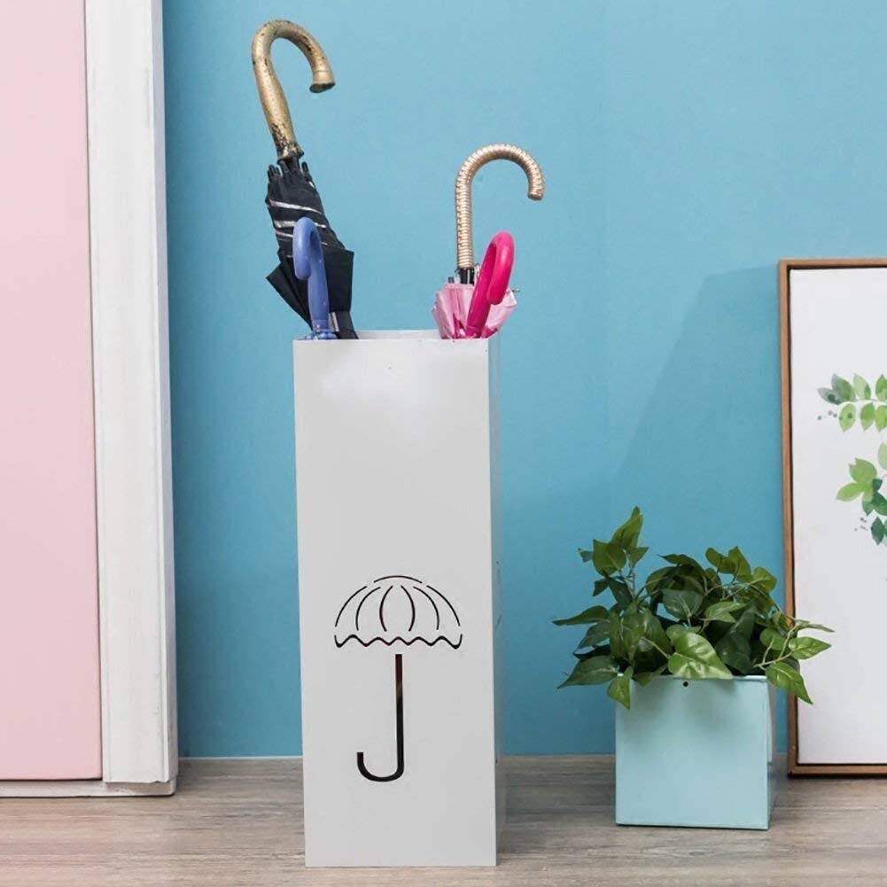 Porte-parapluie carré en fer forgé blanc support bâton de marche