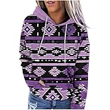 Piuwrlz native american clothing Women's Western Aztec Ethnic Style Hoodies Sweatshirts Casual Western Cowgirl Rhombus Printed Pullover Tops Purple XXL