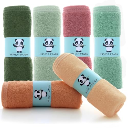 Image of HIPHOP PANDA Baby Washcloths, Rayon Made from Bamboo - 2 Layer Ultra Soft Absorbent Newborn Bath Face Towel - Reusable Baby Wipes for Delicate Skin - Boho Earth Tones, 6 Pack