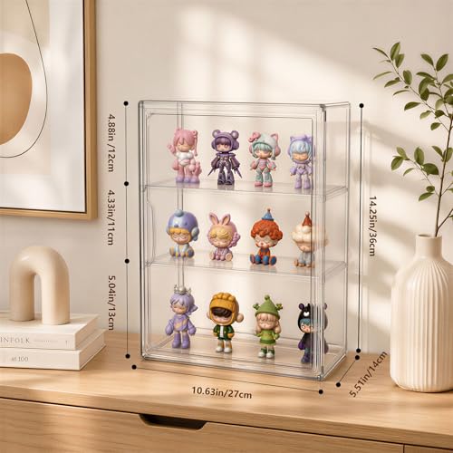 Image of Attelite Acrylic Display Cases for Collectibles, 4 Pack 3 Layer Clear Display Case with Magnetic Door,Dustproof Clear Showcase with 2 Adjustable Divider Storage Box for Action Figure