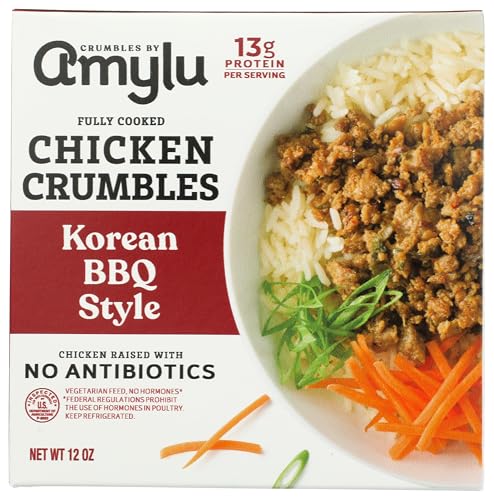 Amylu Foods Korean BBQ Style Chicken Crumbles Natural Ingredients 13g of Protein GAP Certified Chicken Raised with No Antibiotics Fully Cooked Gluten-Free Pork-Free No Nitrates or Nitrites 12 oz