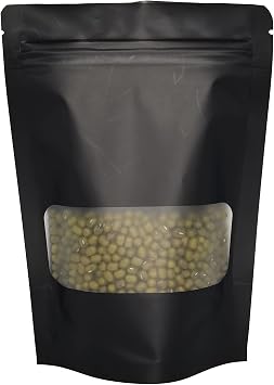 50 Pieces Stand Up Food Storage Pouchs with Transparent Window Resealable Zip Lock Smell Proof Bags for Food Storage Black