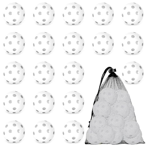 Coopay 20 Pack Baseball Practice Balls Plastic Training Balls Lightweight Hollow Softballs with a Drawstring Bag for Hitting, Baseball Training Indoor Outdoor Use (White)