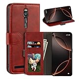UOGNADGD Leather Flip Cover Compatible with Asus Zenfone 2 ZE551ML Wallet Case with Card Slots, Magnetic Closure, Stand Function, RFID Shockproof Folio (Red)