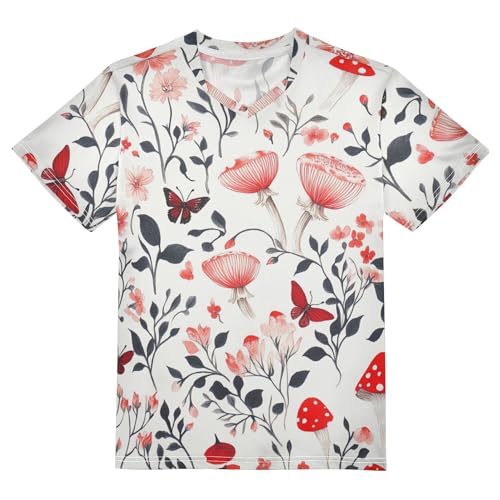 Kids Short Sleeve Tees Cute Lightweight Red Mushrooms Sports Shirts Youth for Kids Teenagers