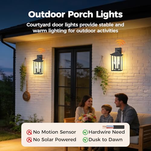 18'' Dusk to Dawn Outdoor Porch Lights, Modern Black Wall Lantern, 2 Pack by tewei - Used condition - Image 3