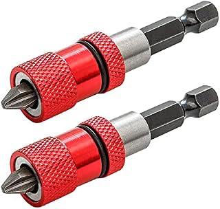 Saipor 2pcs Adjustable Screw Depth Screwdriver Bit Holder Magnetic Steel Screwdriver Drywall Bit 1/4 Inch Hex Shank with S2 Phillips 2 Screw Driver Bits