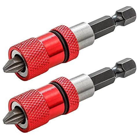 Saipor 2pcs Adjustable Screw Depth Screwdriver Bit Holder Magnetic Steel Screwdriver Drywall Bit 1/4 Inch Hex Shank with S2 Phillips 2 Screw Driver Bits Cover