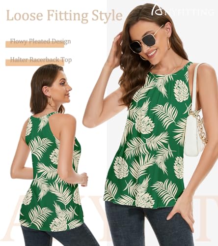 Image of Women Halter Tank Top with Built in Bra Flowy Sleevless Padded Camisole Loose Fit Summer Shirt Top S-3XL