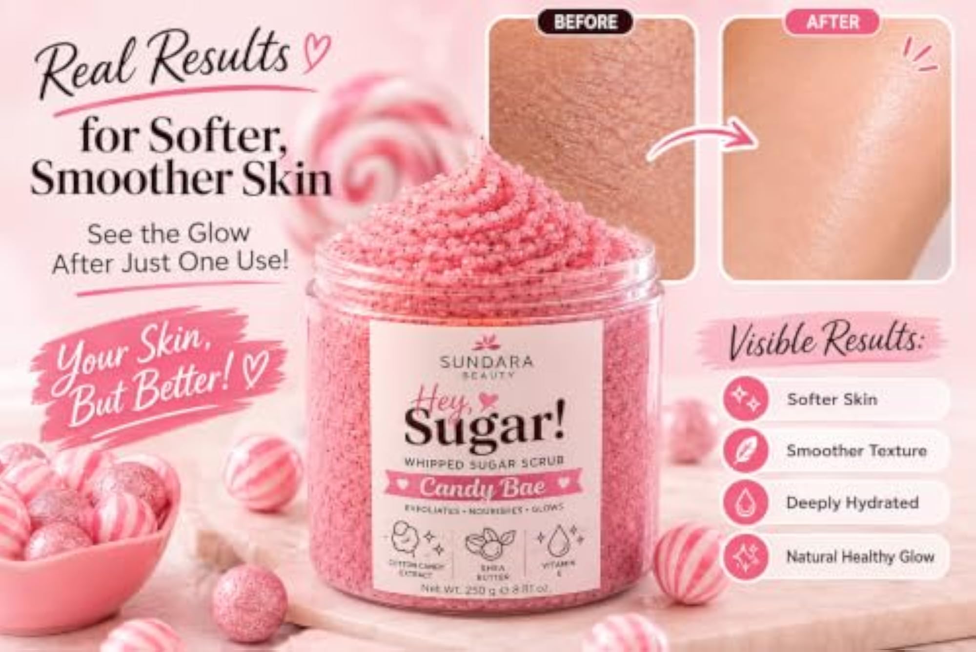 Whipped Sugar Scrub Candy Bae with Shea Butter, 250g