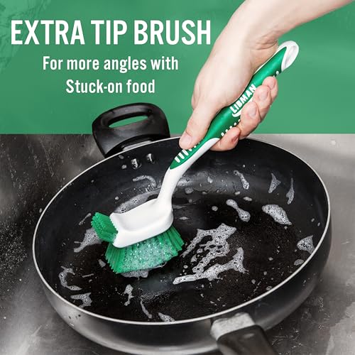 Image of Libman Dish Brush Set with Long Handle - Deep Cleaning Brushes - Dish Scrubber & Scraper - Kitchen Scrub Brush for Dishes, Sinks, Pots, Pans, Vegetables
