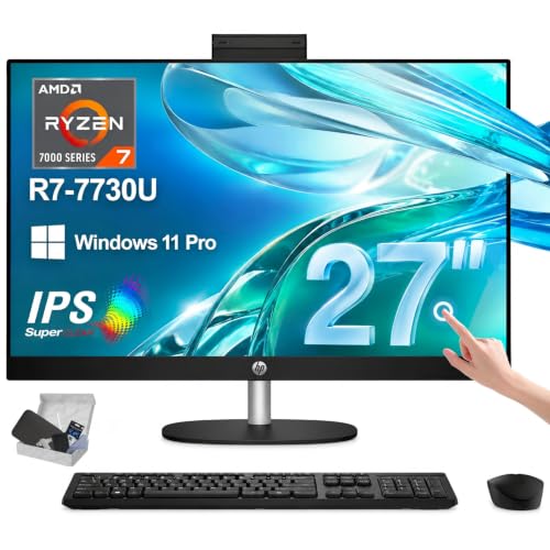 Image of HP 27 inch Touchscreen All-in-One Desktop Computer, Ryzen 7 7730U, 64GB 1TB SSD