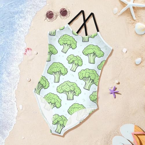 Broccoli Girls One Piece Swimsuits Quick Dry Beach Swimwear Bathing Suit3