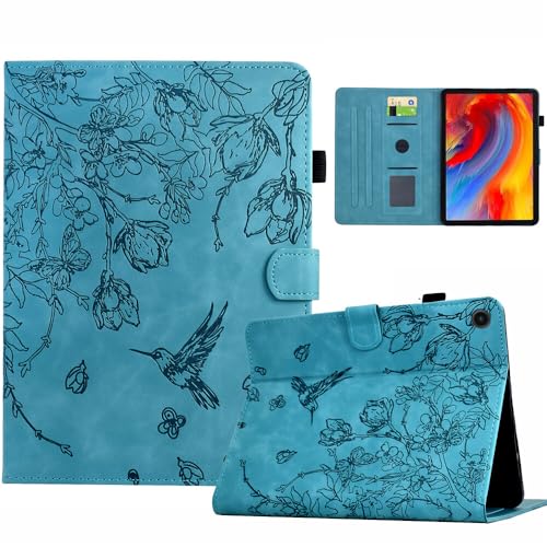 Étui bleu clair Galaxy Tab S6 Lite 2024 au motif oiseau et fleur en cuir